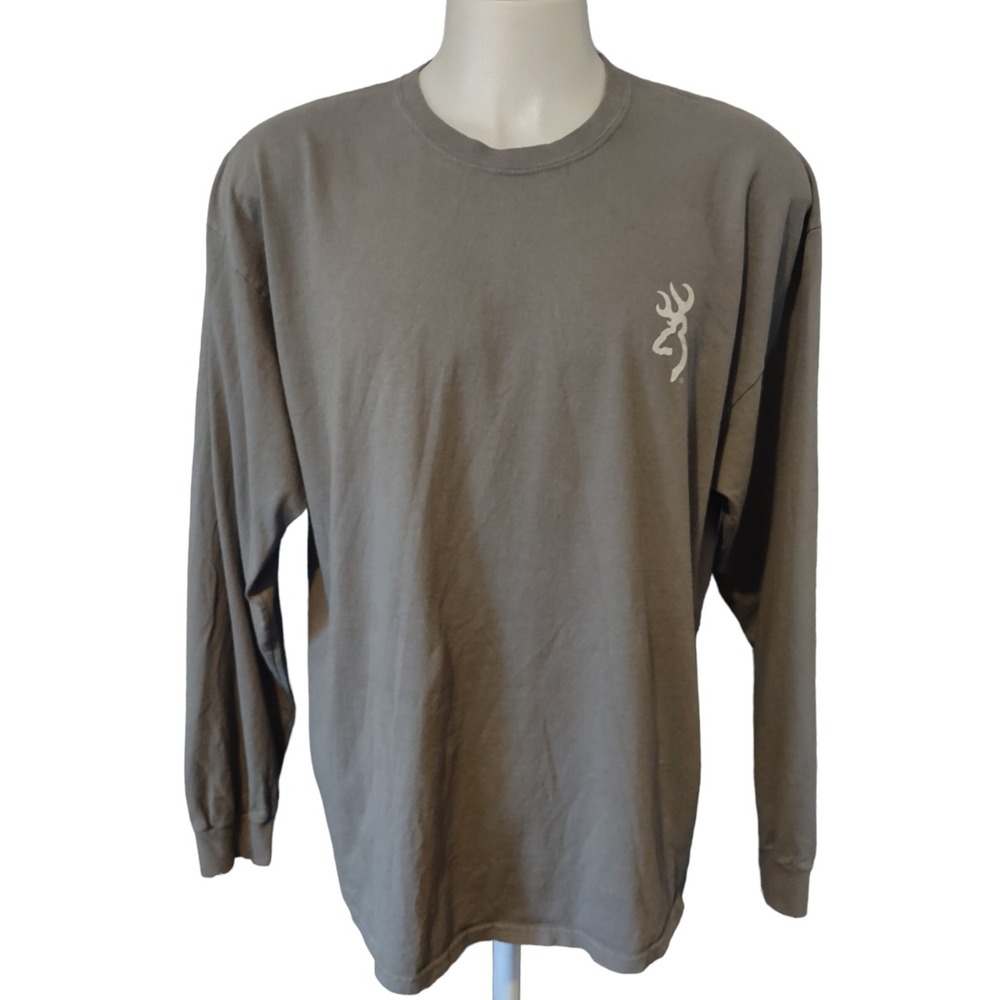 Browning Long Sleeve Shirt Mens 2XL‎ Gray Used Buck Deer American Flag Gorp Core